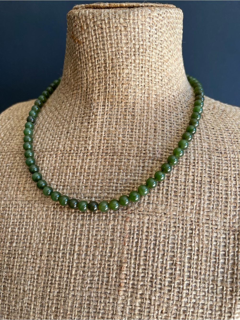 Sterling silver genuine green nephrite jade necklace.